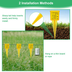 Anglekai rain gauge sharp tip anchors into soil to prevent tilt.