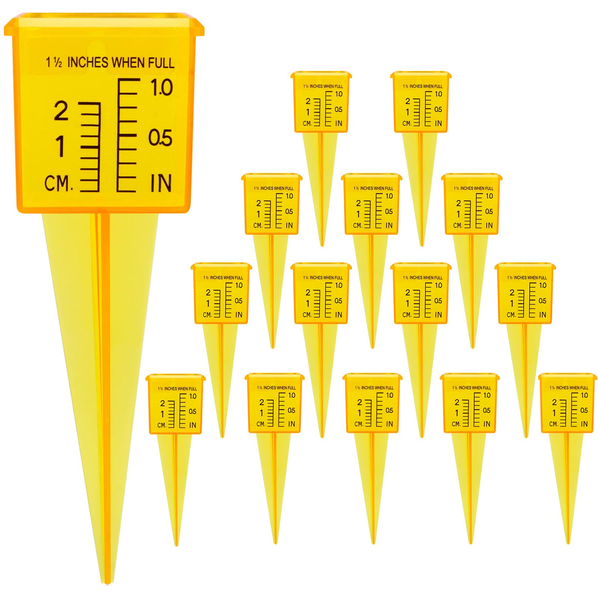 Anglekai rain gauge with wide mouth yellow for quick water collection and lawn monitoring.