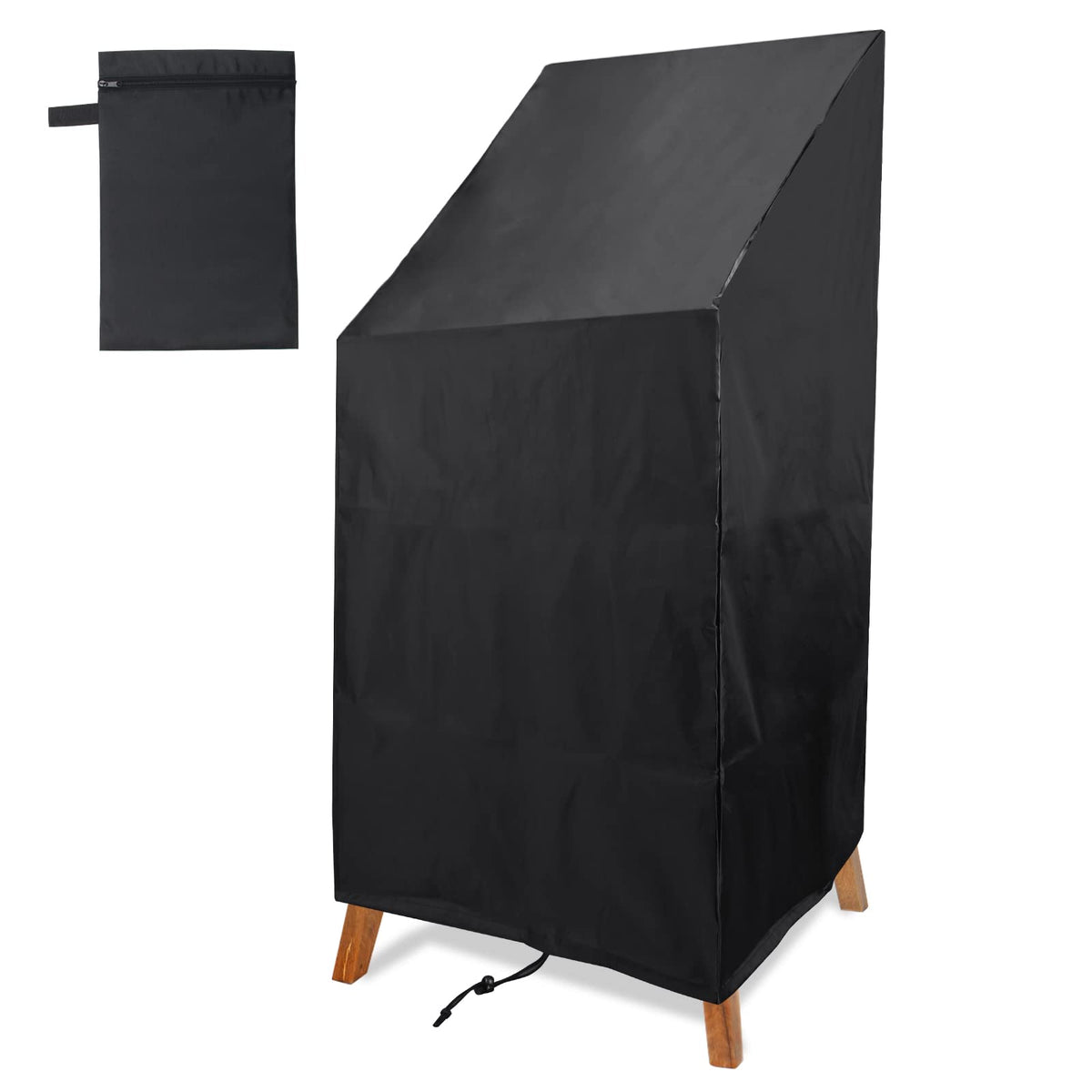 Anglekai waterproof chair cover on a high-back patio chair protecting from rain