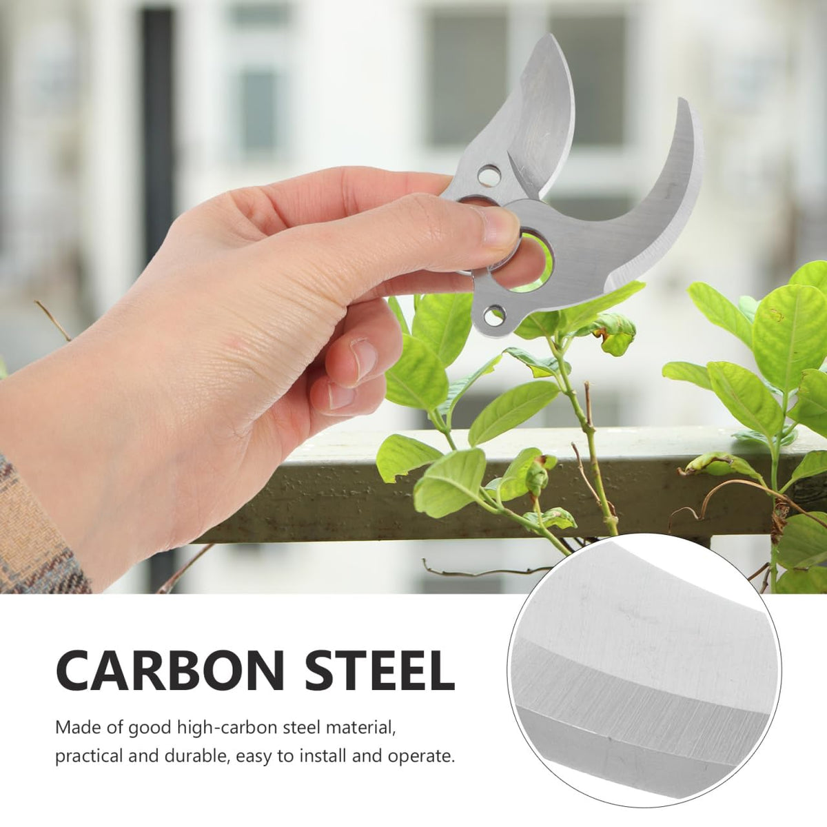 Angoily carbon steel pruner blade assembly for durable performance.