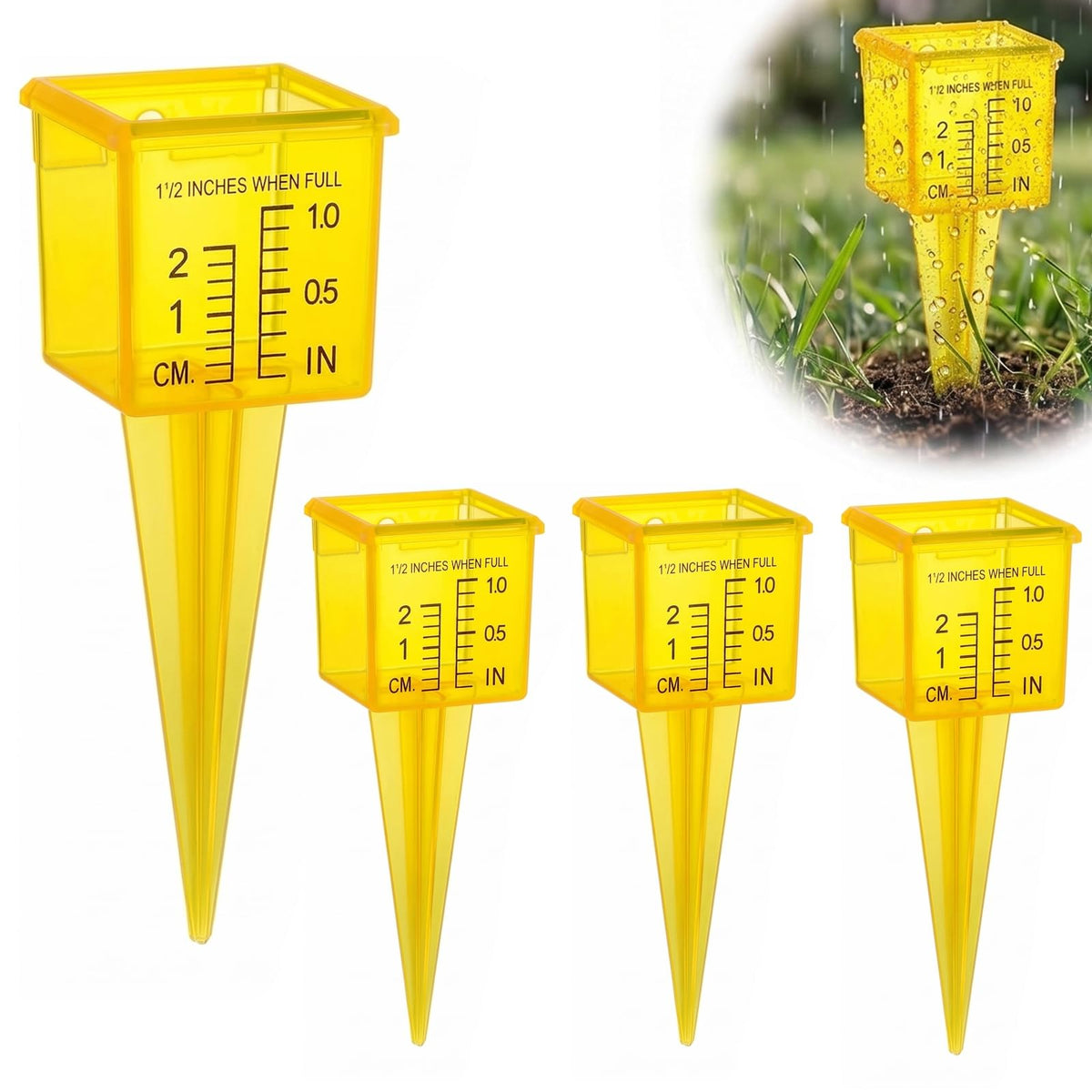 Angoily rain gauge 4-pack with wide mouth for precise rainfall readings in yards.
