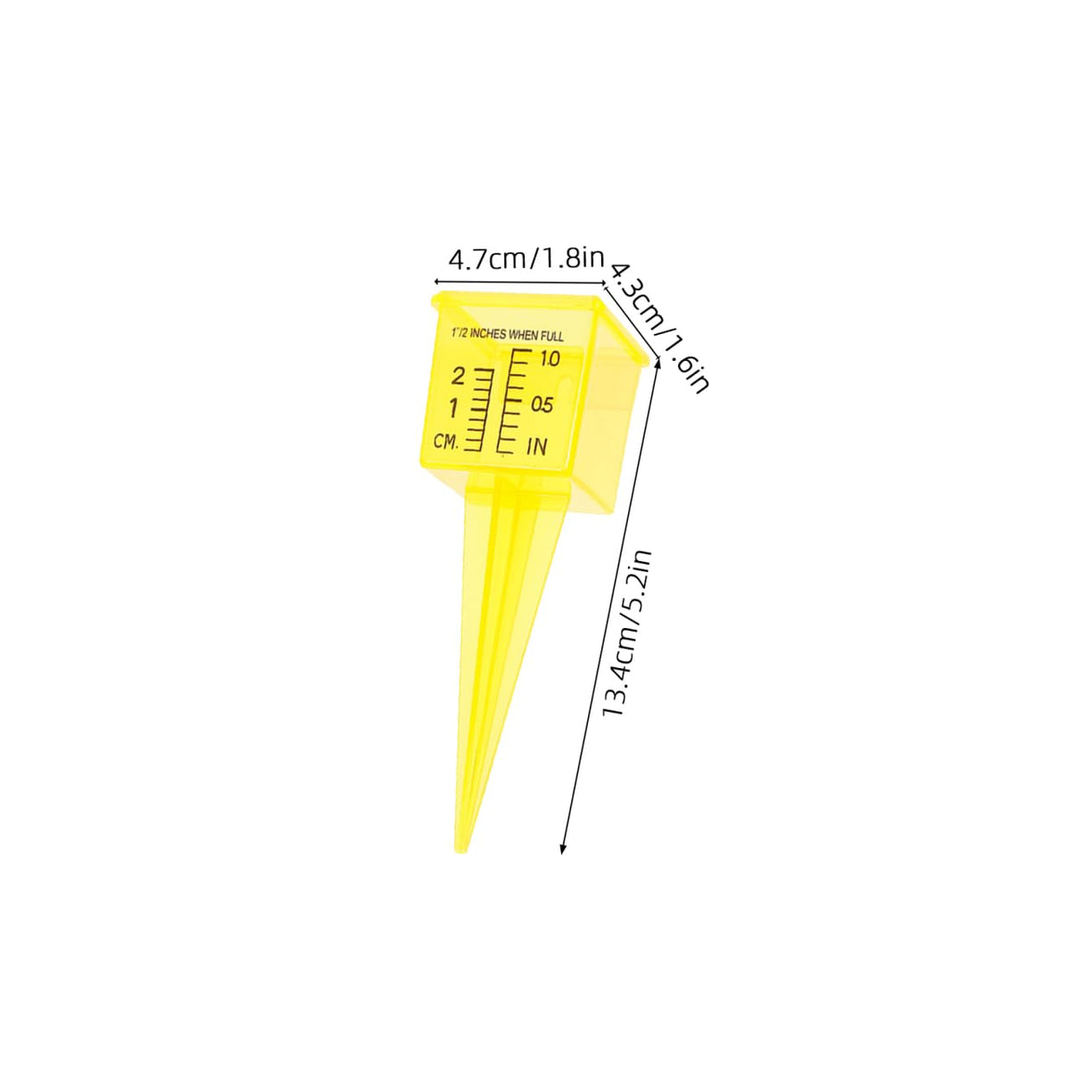 Angoily rainfall measurement with inch and centimeter markings for garden planning.