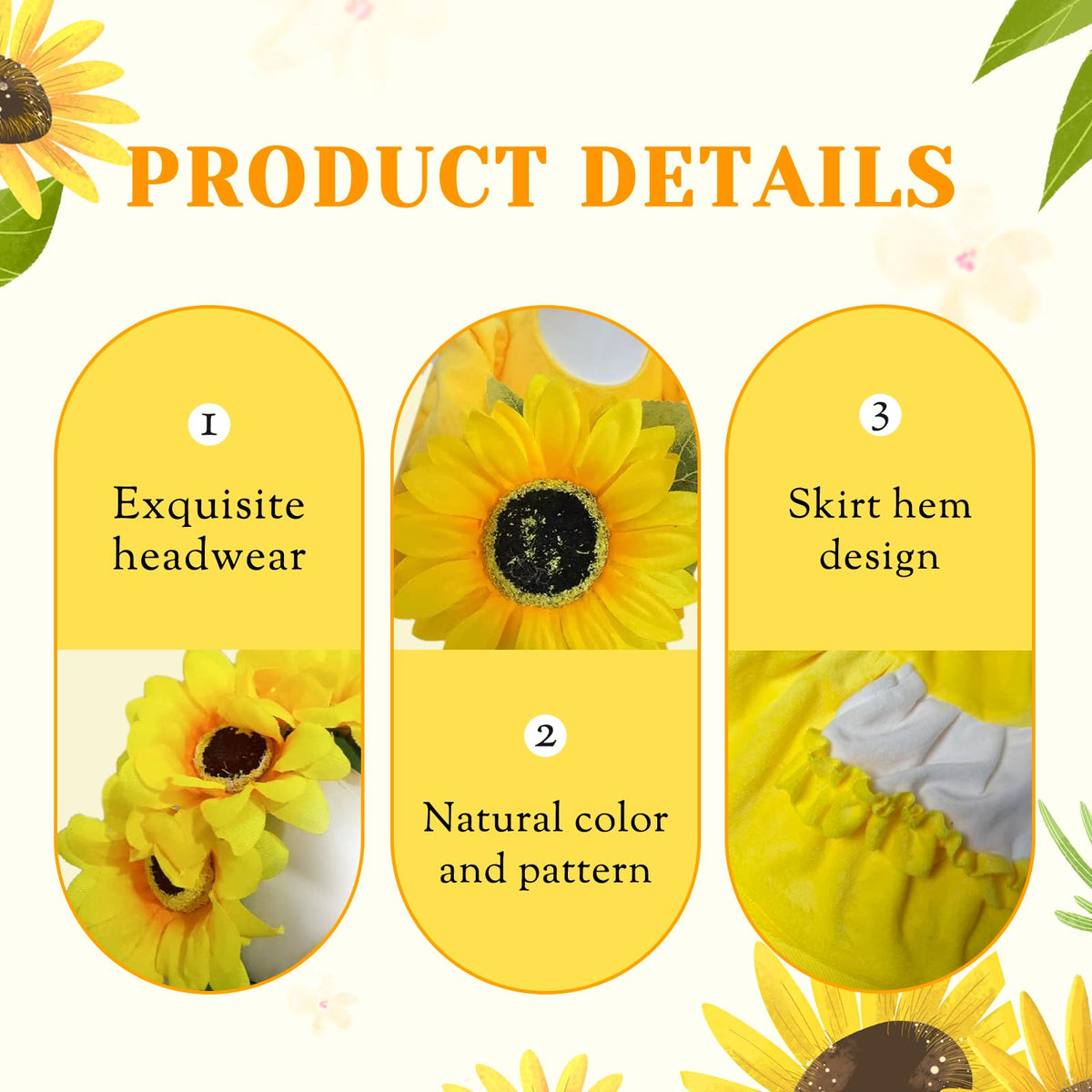 ANGURI sunflower goose dress back view emphasizes cheerful yellow and white styling.
