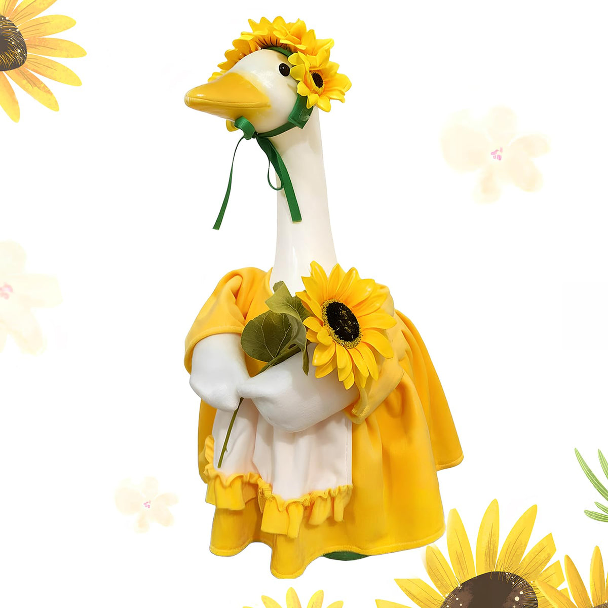 ANGURI sunflower goose dress front view for a bright spring lawn display.