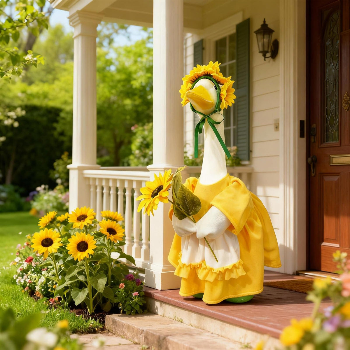ANGURI goose dress on display ready for seasonal garden celebrations.