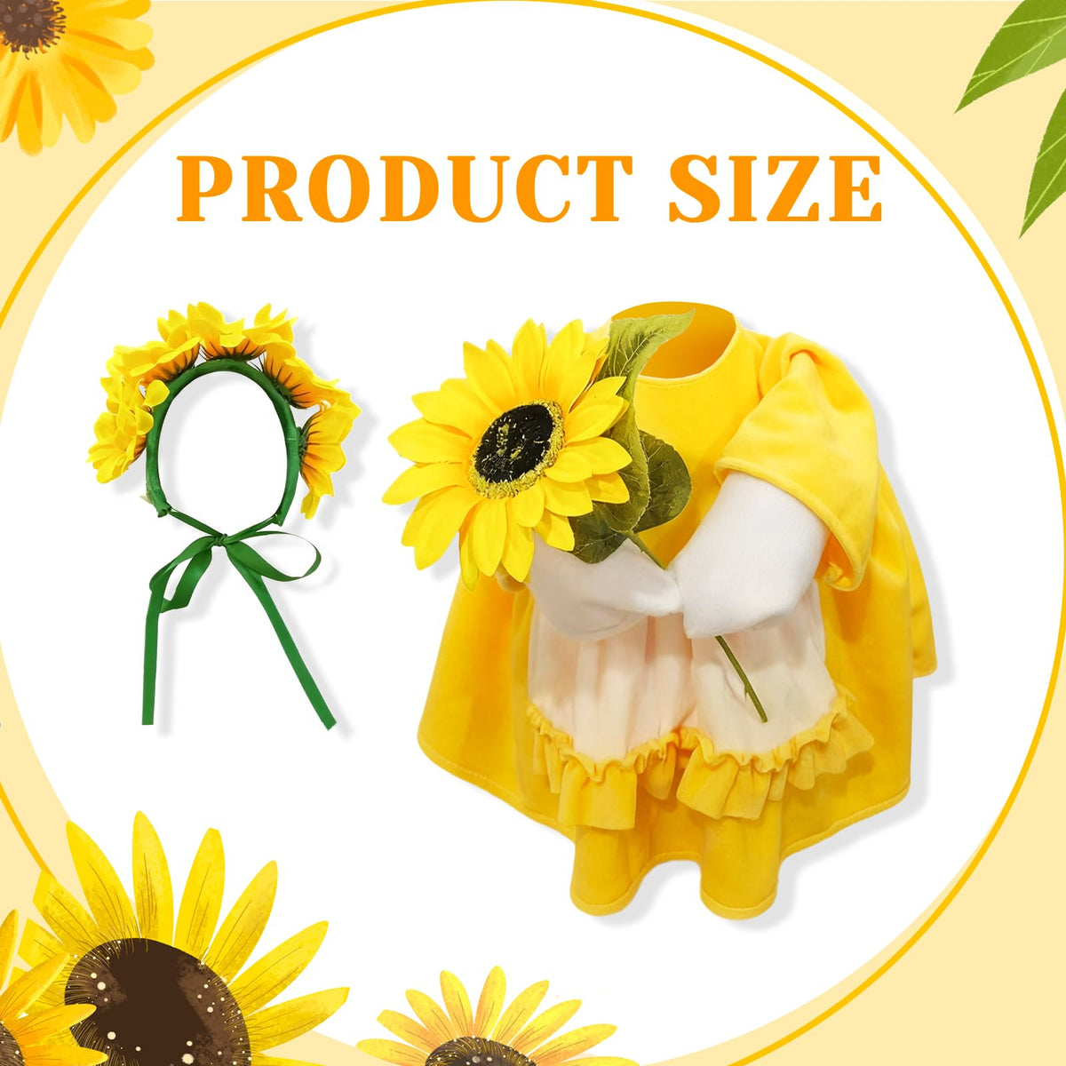 ANGURI sunflower goose dress side view shows secure fit on a 23-inch goose.
