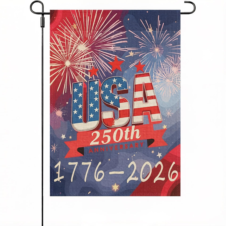 AnHdrFy 250th anniversary flag, double-sided fireworks design, ideal for outdoor yard celebrations.