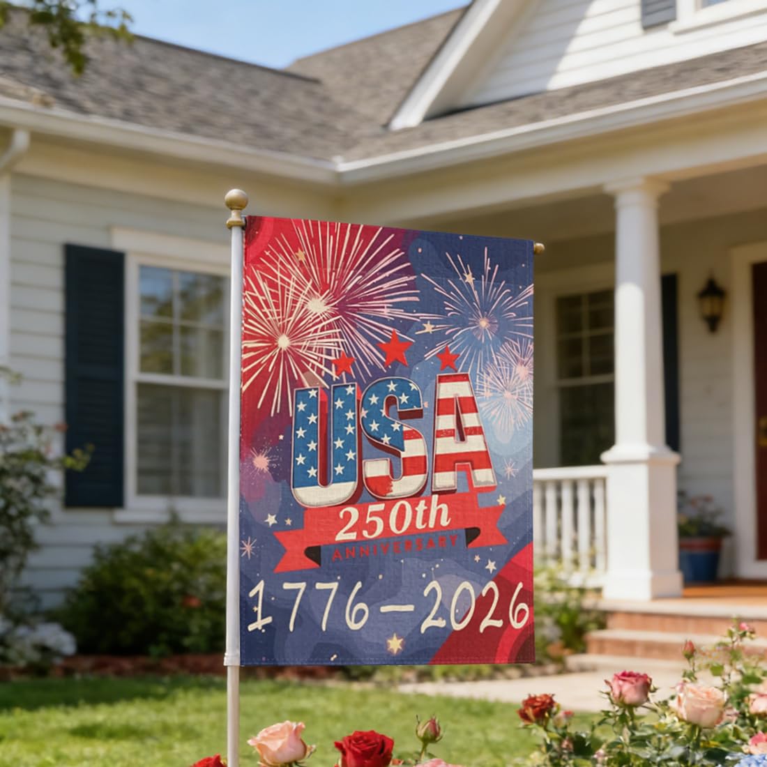 AnHdrFy front-door flag, perfect for Independence Day celebrations and family gatherings.