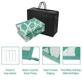 Anidaroel outdoor rug with tropical leaf design enhances deck aesthetics.