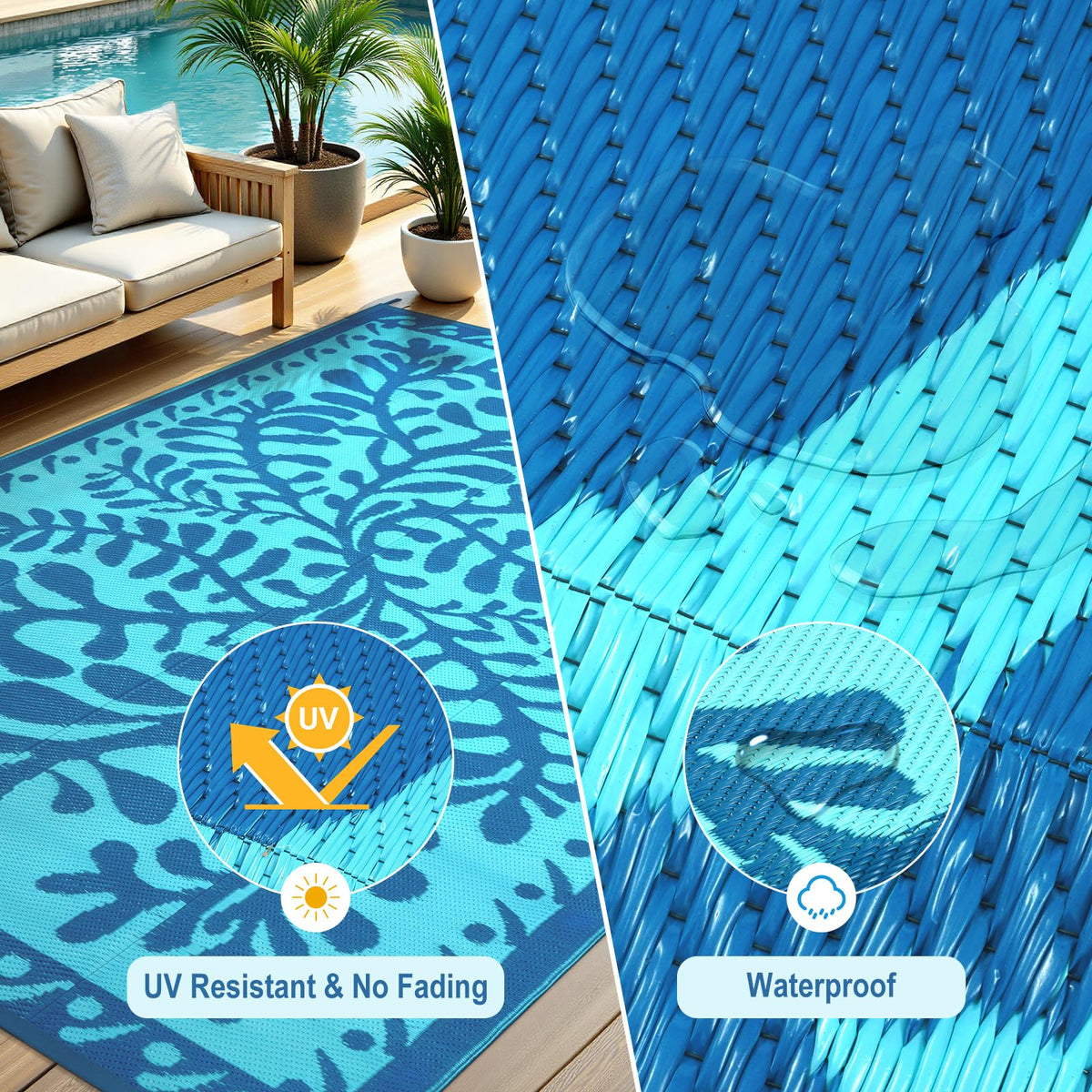 Anidaroel outdoor rug suited for patios and beach days during adventures.