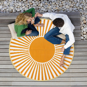 Anidaroel orange round rug reversible view for flexible outdoor styling.