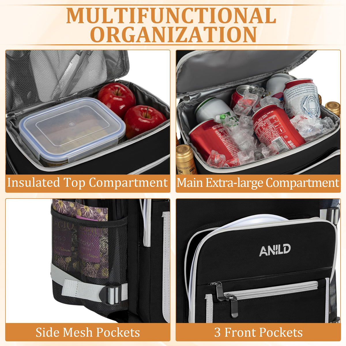ANILD Cooler Backpack ergonomic back padding for comfortable all-day wear
