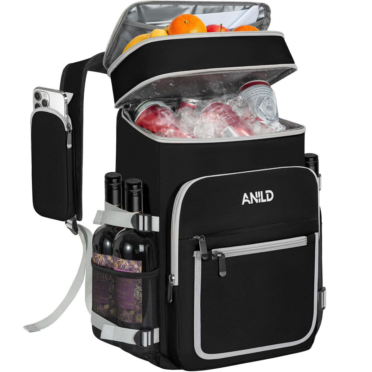 ANILD Cooler Backpack leakproof liner close-up showing spill-free outdoor picnics