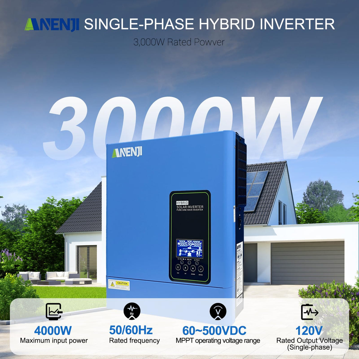 Aninerel 3000W inverter side view highlighting compact footprint for workshops