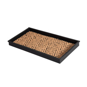 Anji Mountain AMB0BT2F-003 black rubber boot tray with coir insert keeps entryway neat.