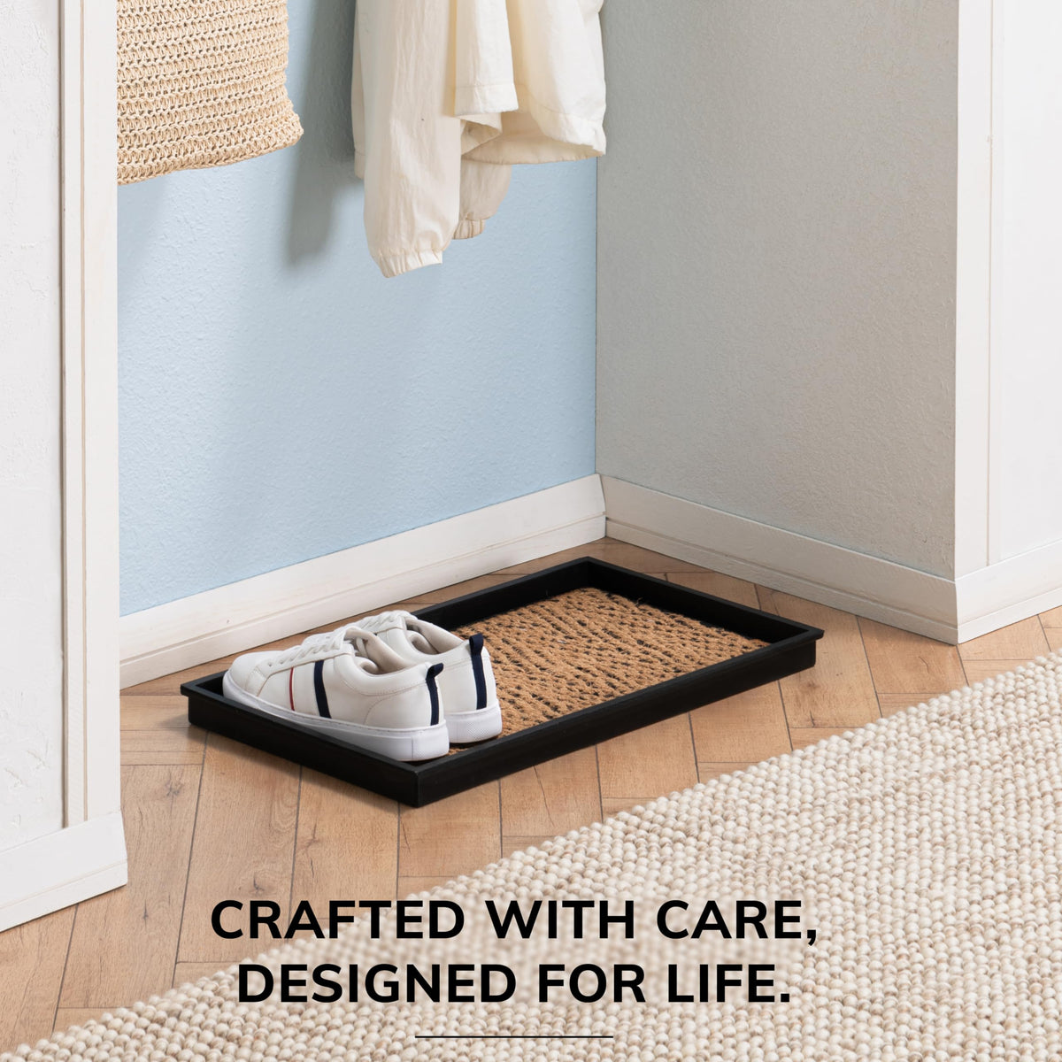 Anji Mountain AMB0BT2F-003 raised edges contain spills and moisture on entryway floor.