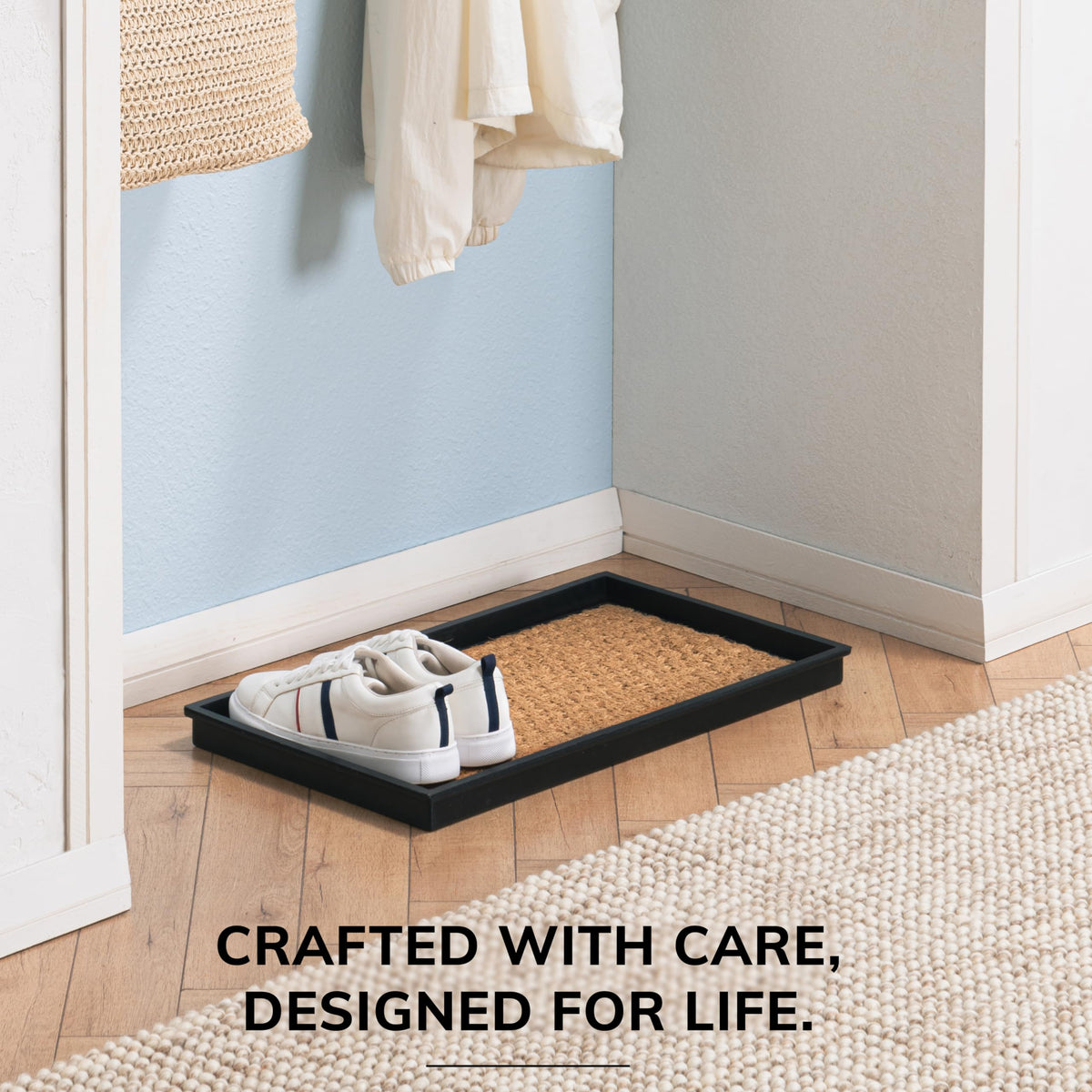 Anji Mountain eco-friendly tray demonstrates durable rubber and clean lines for any decor.