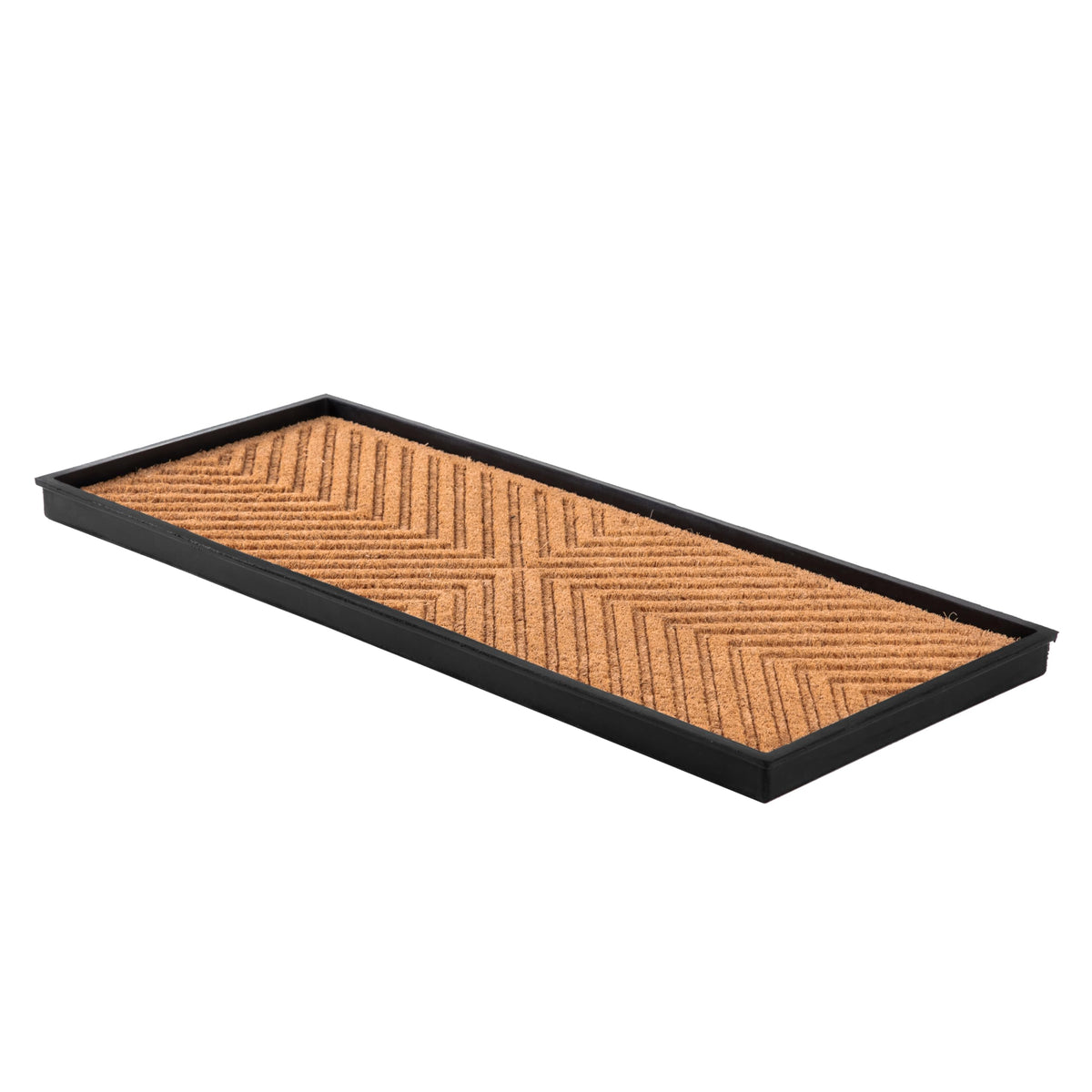 Anji Mountain AMB0BT3F-017 black rubber boot tray with coir insert keeps entryway tidy
