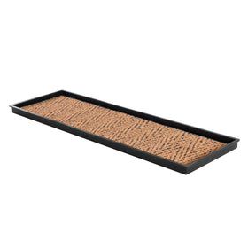 Anji Mountain boot tray with coir insert helps keep shoes tidy.