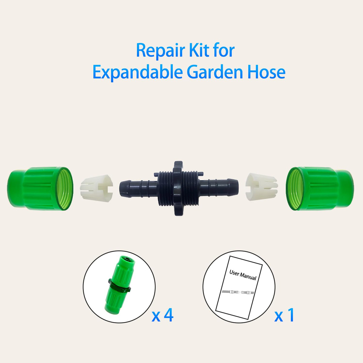 Anjonova green-coated hose repair connector reduces heat exposure for outdoor use