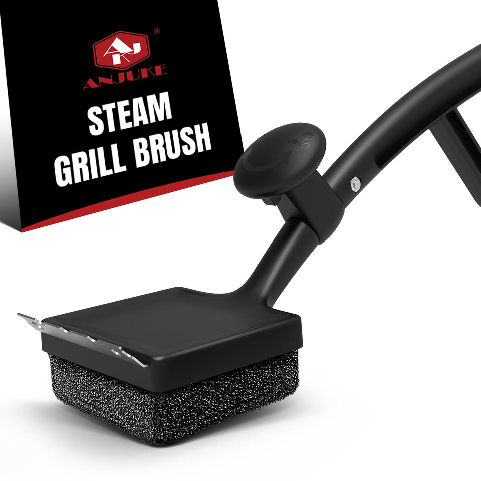 ANJUKE 4-in-1 grill brush with steam cleaning pad for grease removal