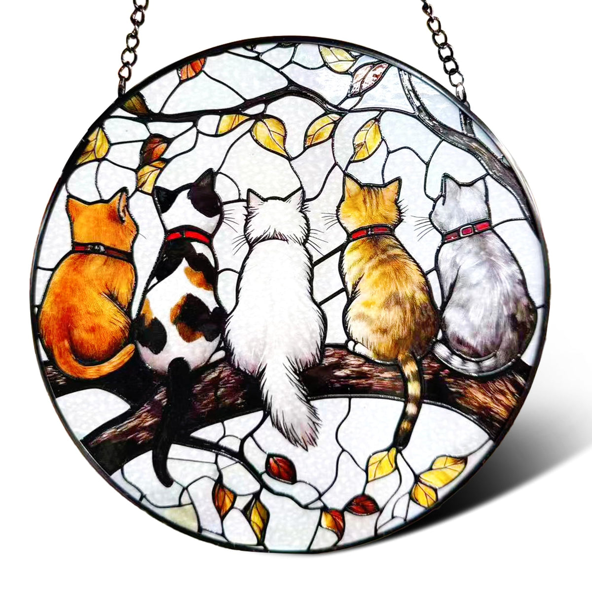 Ankefresh Cat Suncatcher stained glass window hanging adds warm color to living spaces.