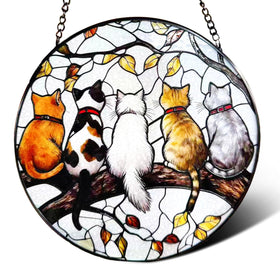 Ankefresh Cat Suncatcher stained glass window hanging adds warm color to living spaces.