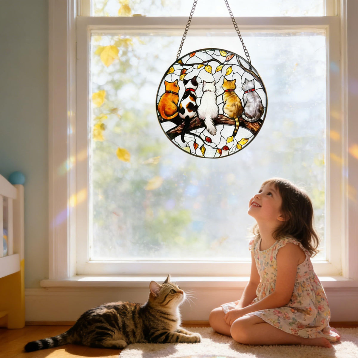 Ankefresh Cat Suncatcher uses a strong suction cup hook for easy placement.