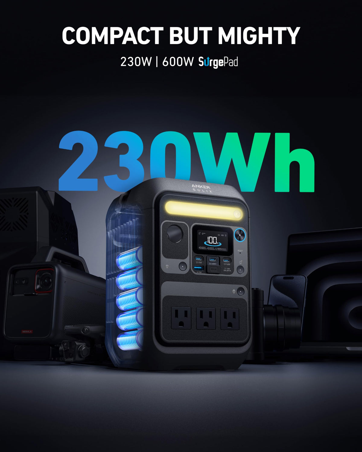 Anker SOLIX C200X paired with 60W solar panel for fast portable charging in sun.