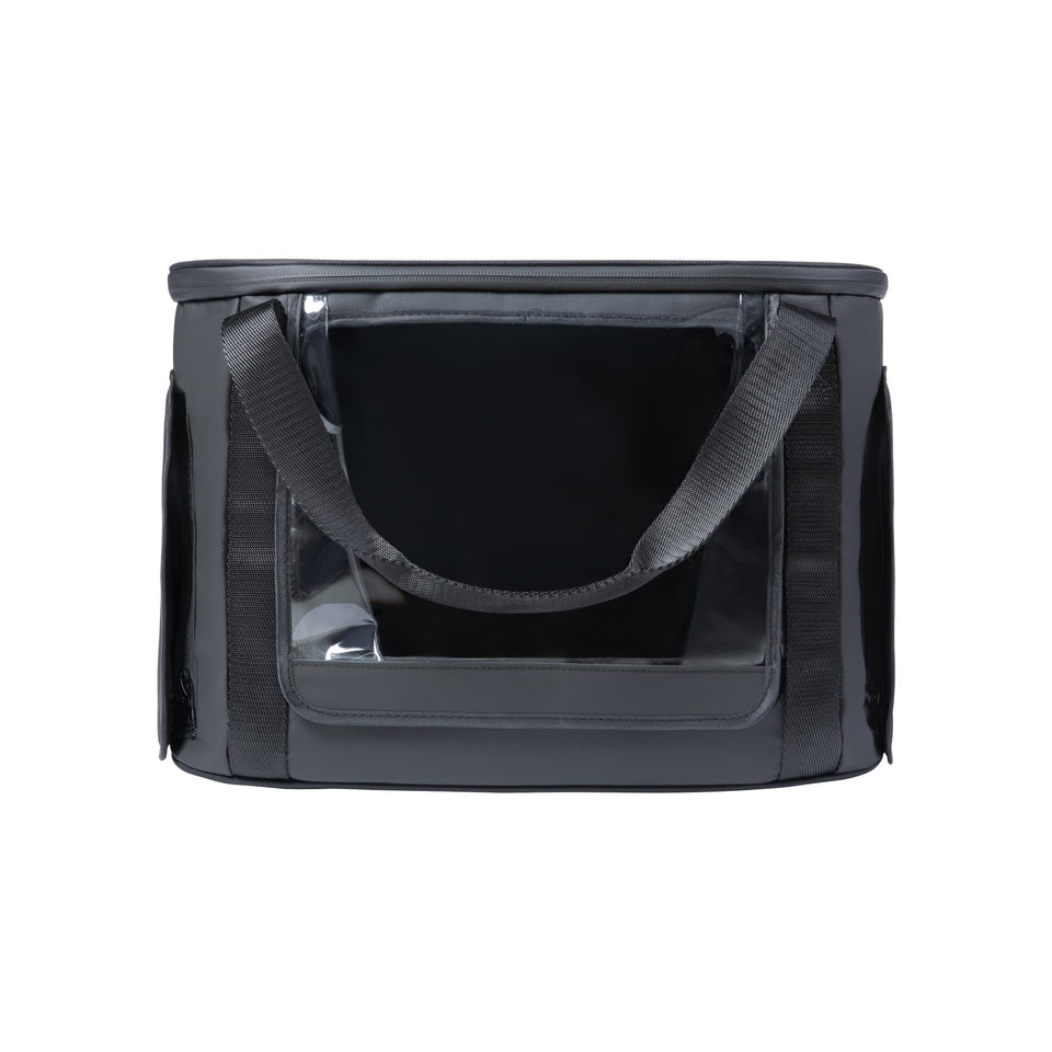 Anker SOLIX waterproof bag cover open showing outlet access.