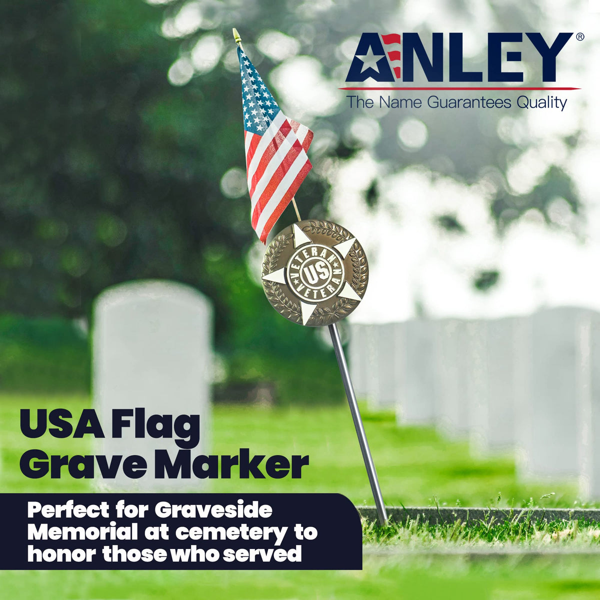 Anley 34-inch grave marker stand shown for a prominent graveside display.