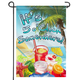 Anley five o'clock somewhere garden flag front view showing vibrant color and durable stitching.