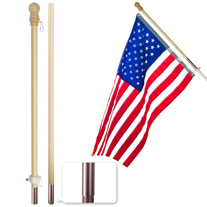 Anley 60-inch pine wooden flagpole displayed in a sunny garden.