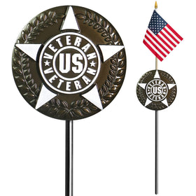 Anley American Veteran Grave Marker with flag ready for cemetery display.