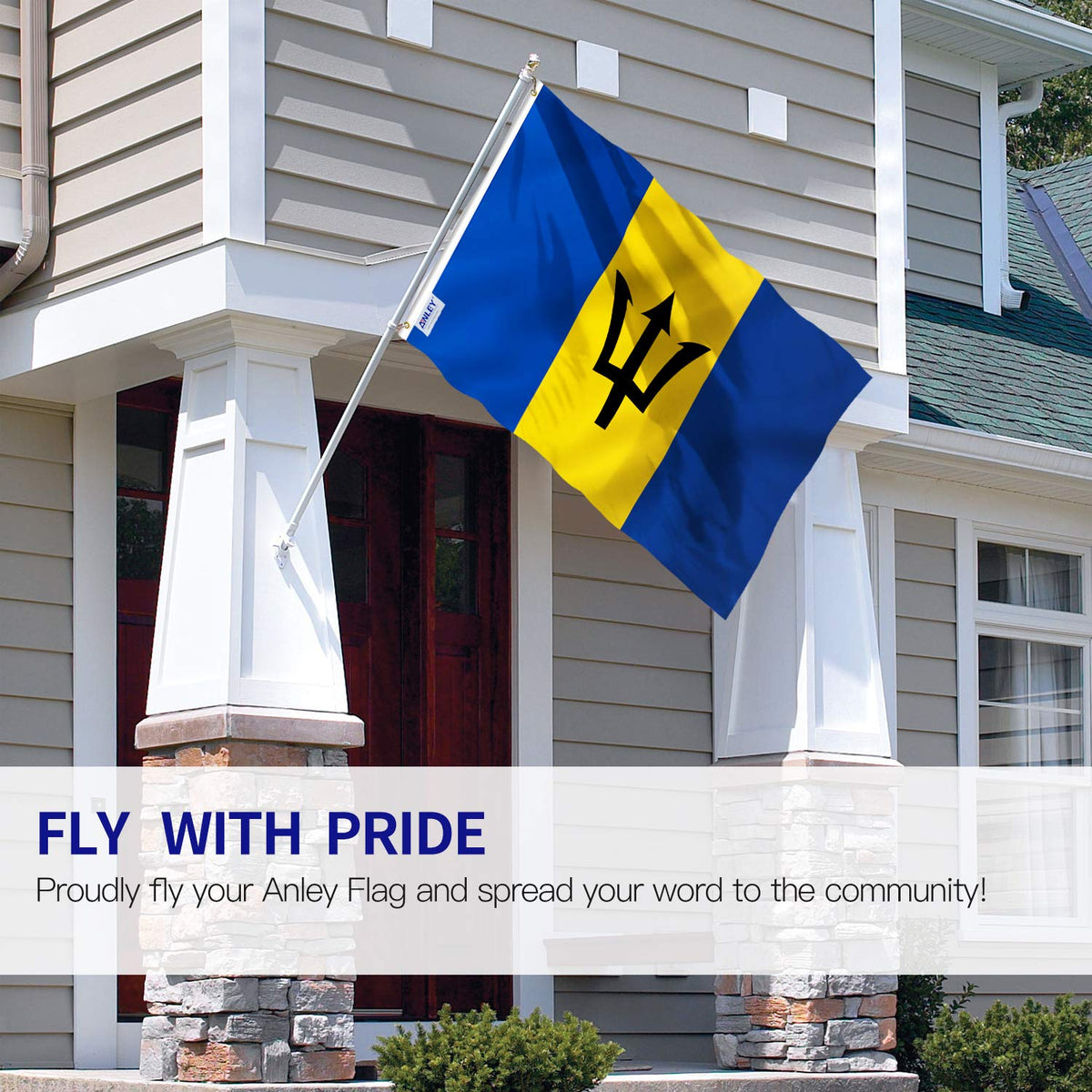 Anley Barbados flag fade-proof finish supports long outdoor life.