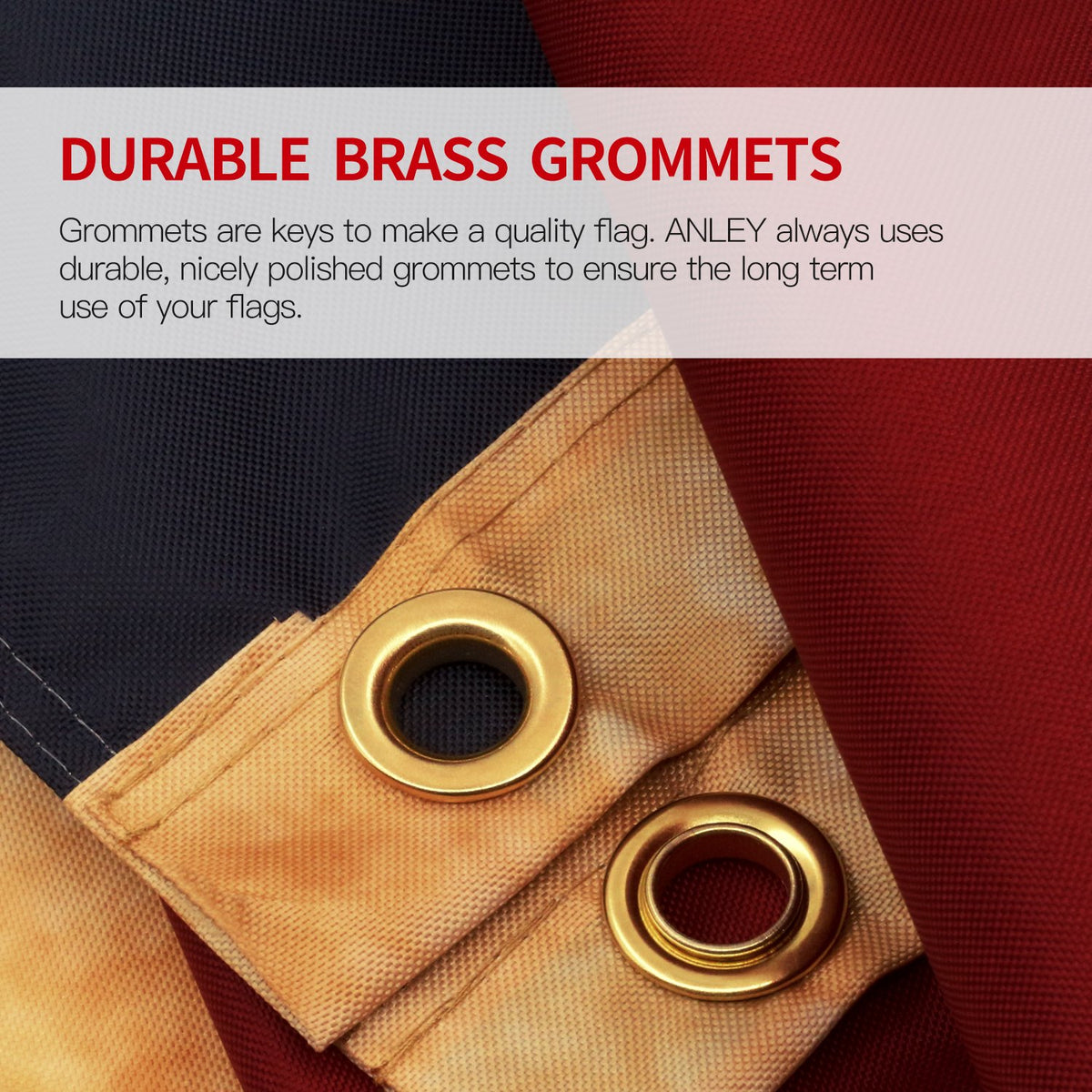 Anley flag features brass grommets for secure hanging and quick setup.