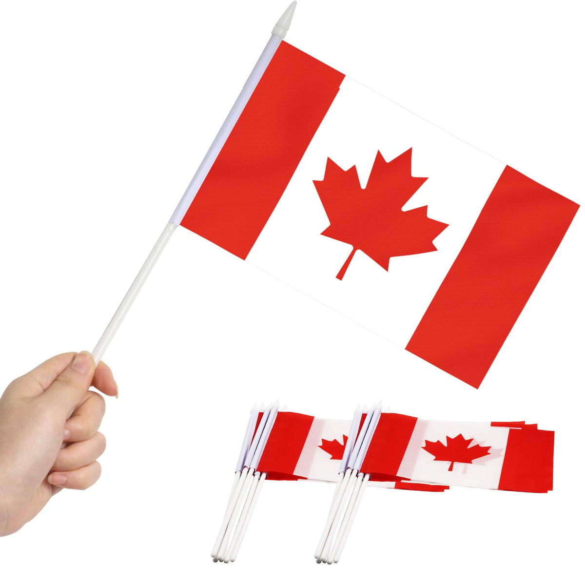 Anley Canada mini flag on a stick, 5x8 inches, ideal for crowd support and decor