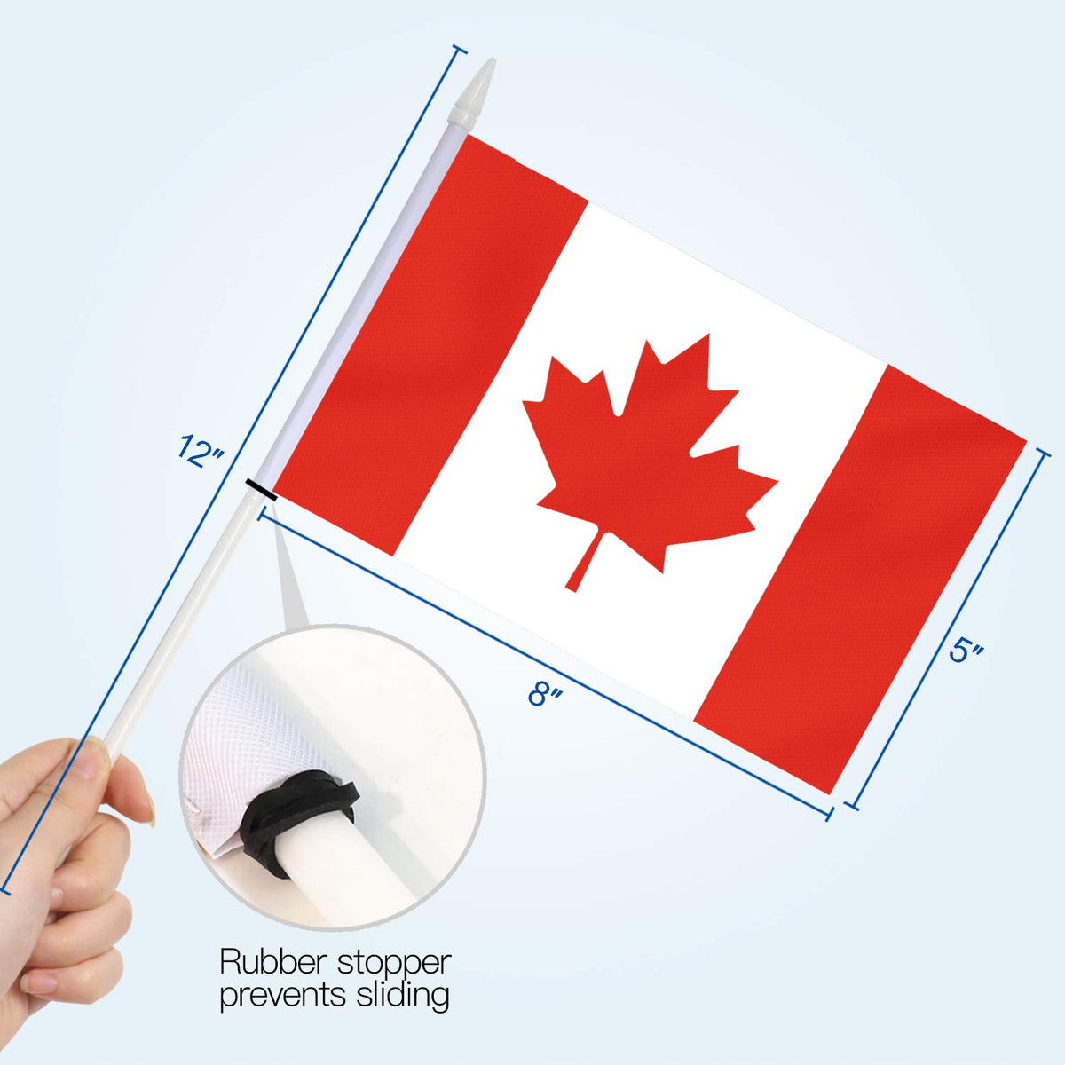Anley Canada mini flag on a solid stick, ideal for parades and parties