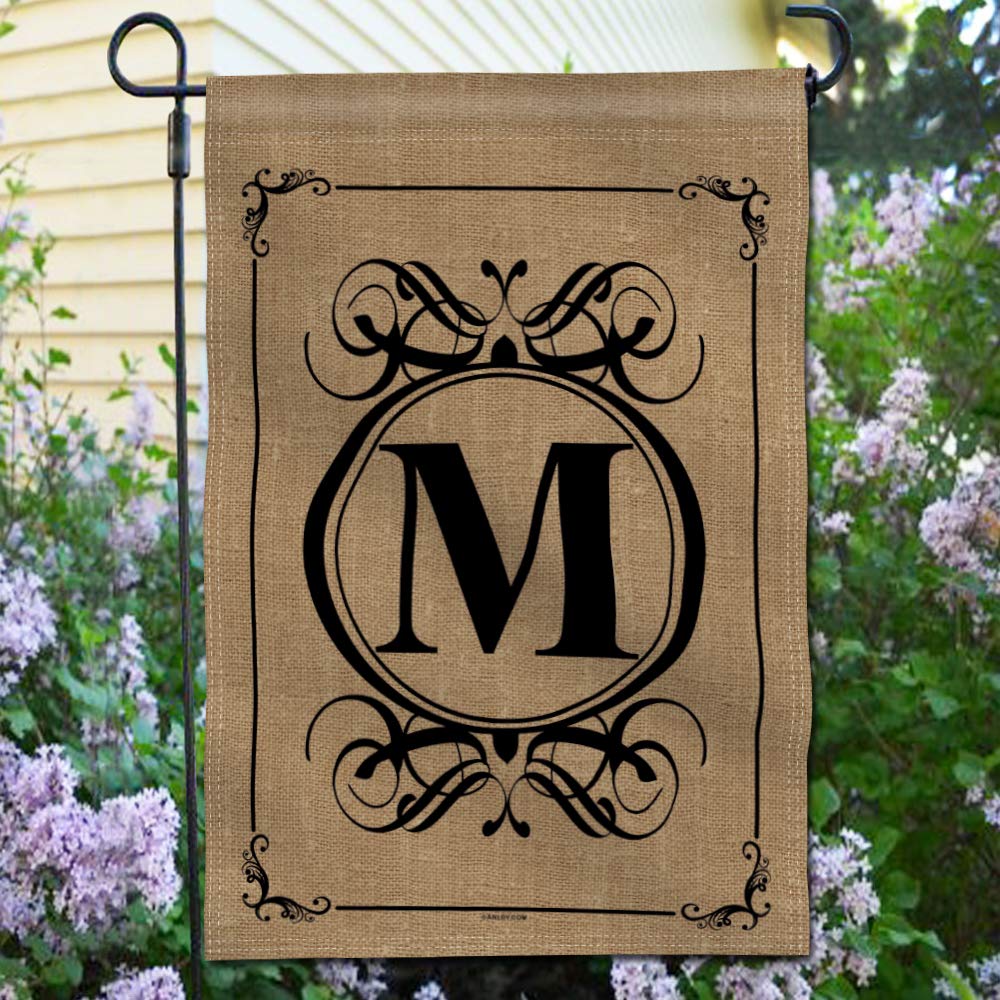 Anley Classic Monogram M Garden Flag back view displays consistent print on both sides.