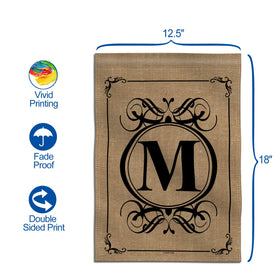 Anley Classic Monogram M Garden Flag double-stitched for lasting outdoor durability.
