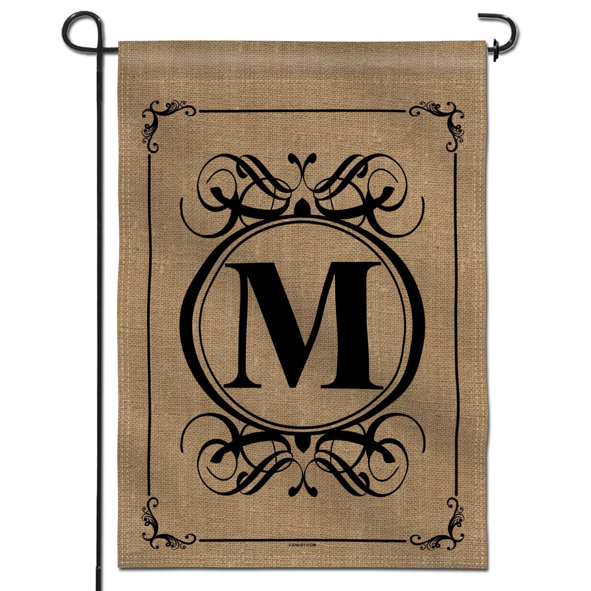 Anley Classic Monogram M Garden Flag front view shows welcoming entry with bold monogram.