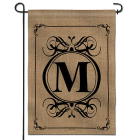 Anley Classic Monogram M Garden Flag front view shows welcoming entry with bold monogram.