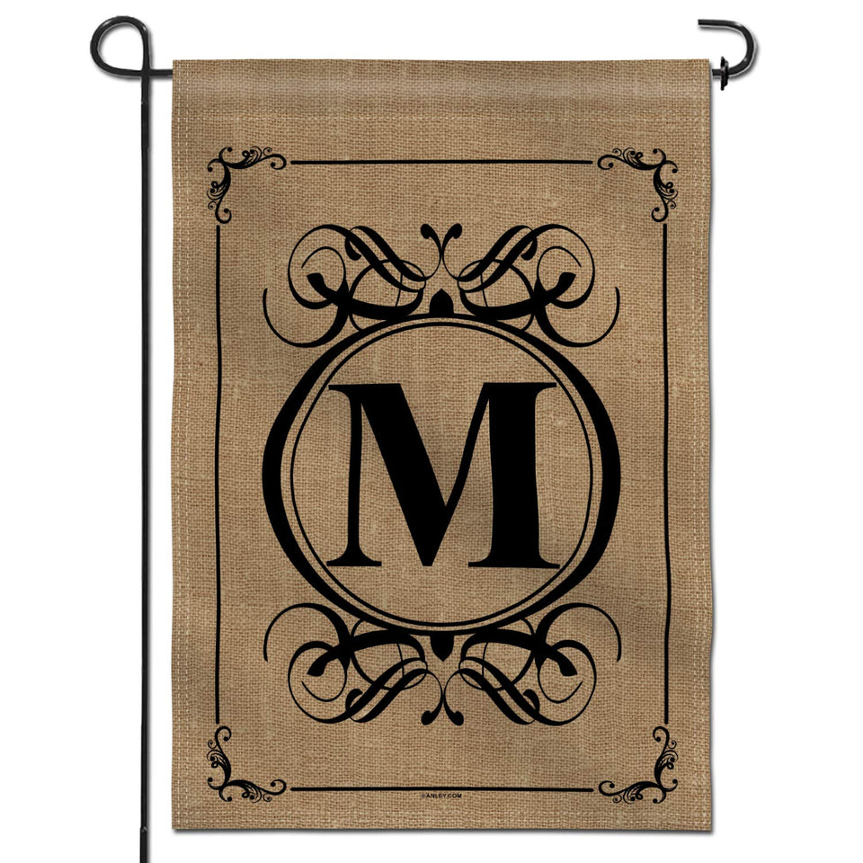 Anley Classic Monogram M Garden Flag front view shows welcoming entry with bold monogram.
