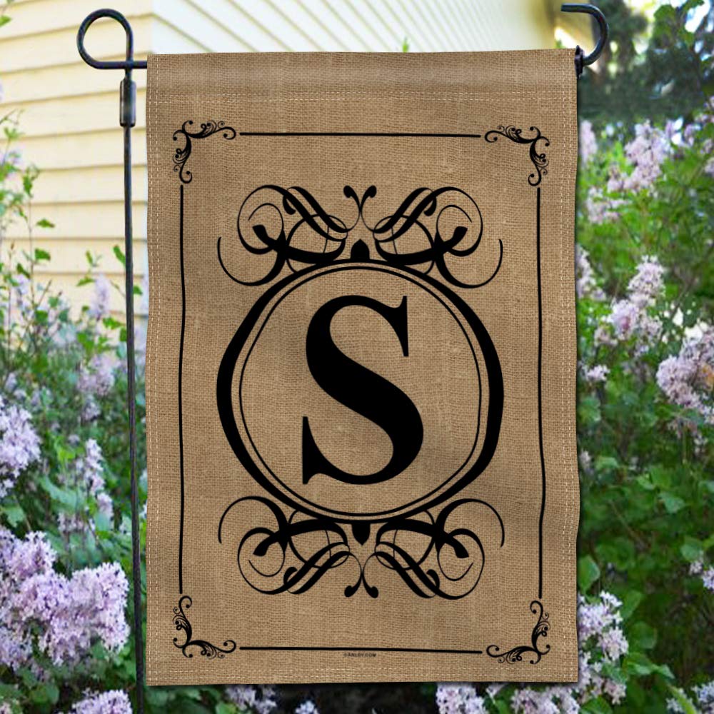 Anley classic monogram S garden flag back view, vivid in any weather.