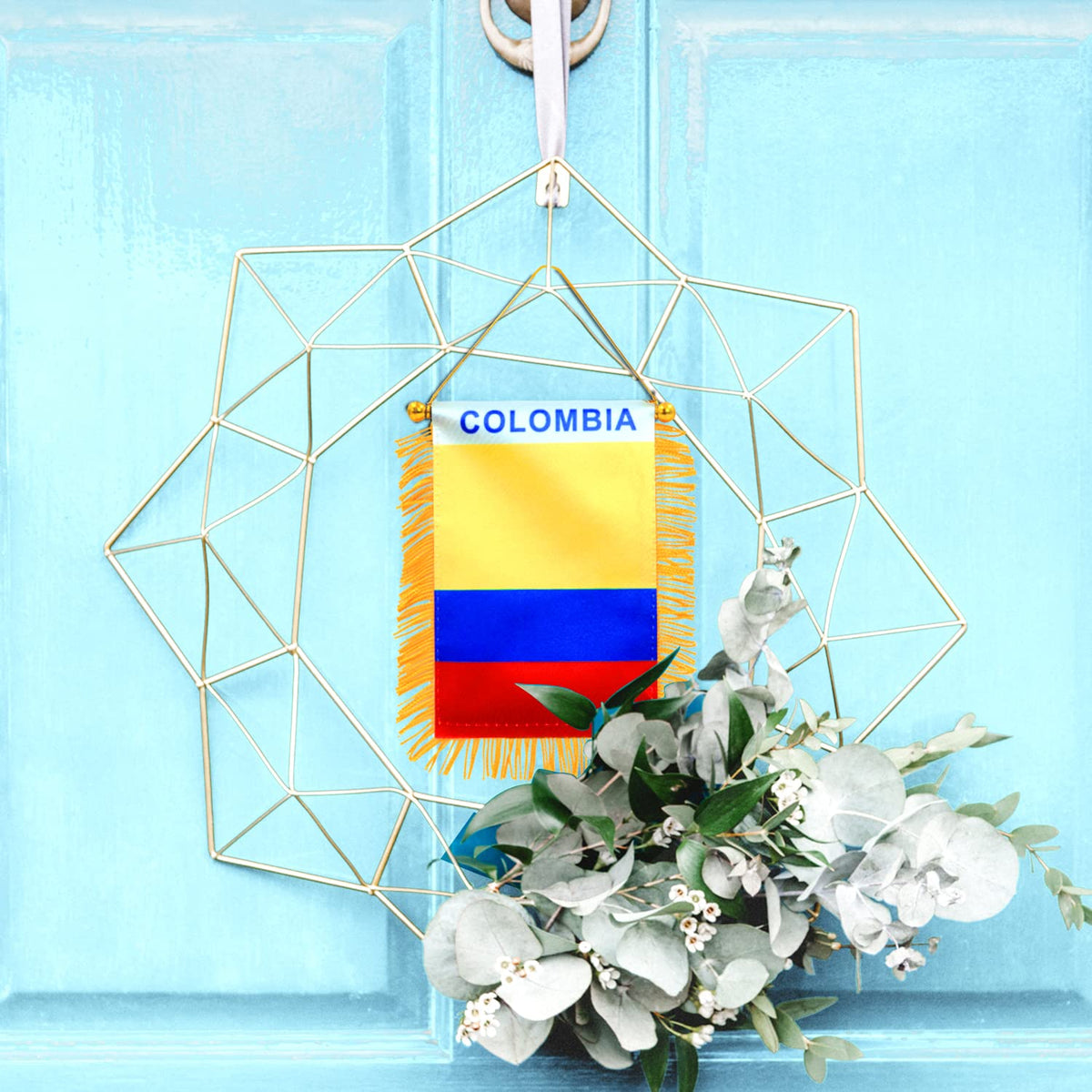 Anley Colombia fringy window flag fade-resistant, bright color printed on both sides.
