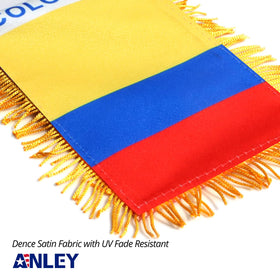 Anley Colombia fringy window flag close-up of durable double-stitched edge.