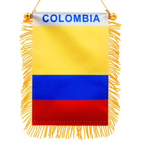 Anley Colombia fringy window flag overview, compact 4x6 size for cars.