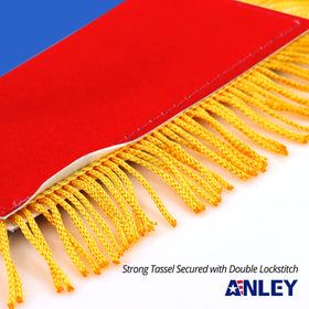 Anley Colombia fringy window flag mounted on rear-view mirror for quick display.