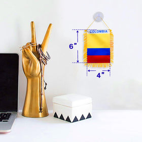 Anley Colombia fringy window flag installed in a window for decorative ambiance.