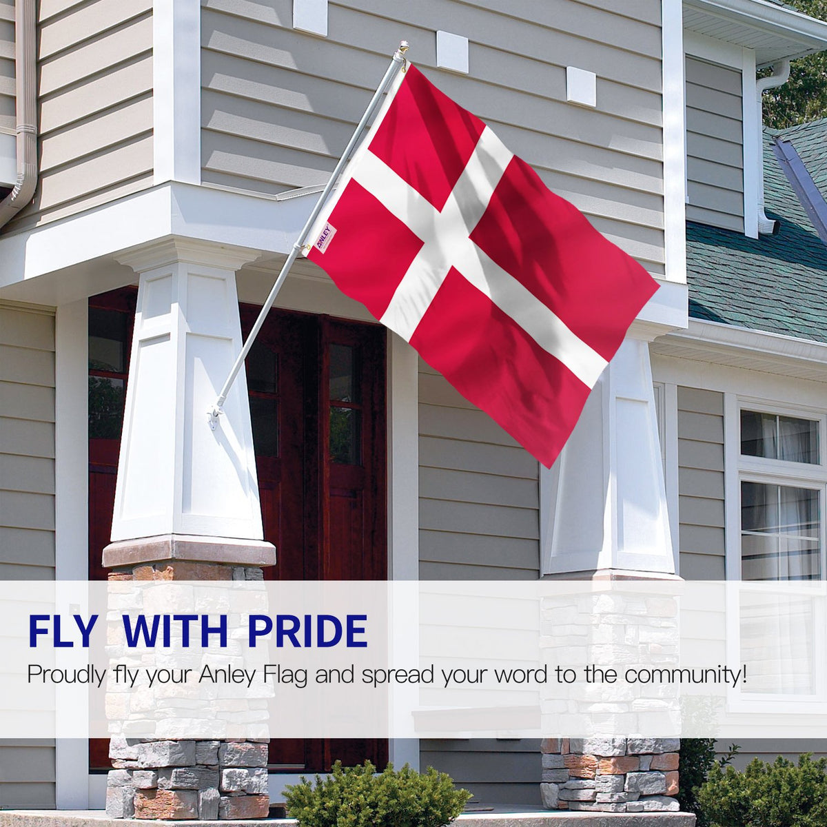 Anley Denmark flag close-up highlighting canvas header and durable construction